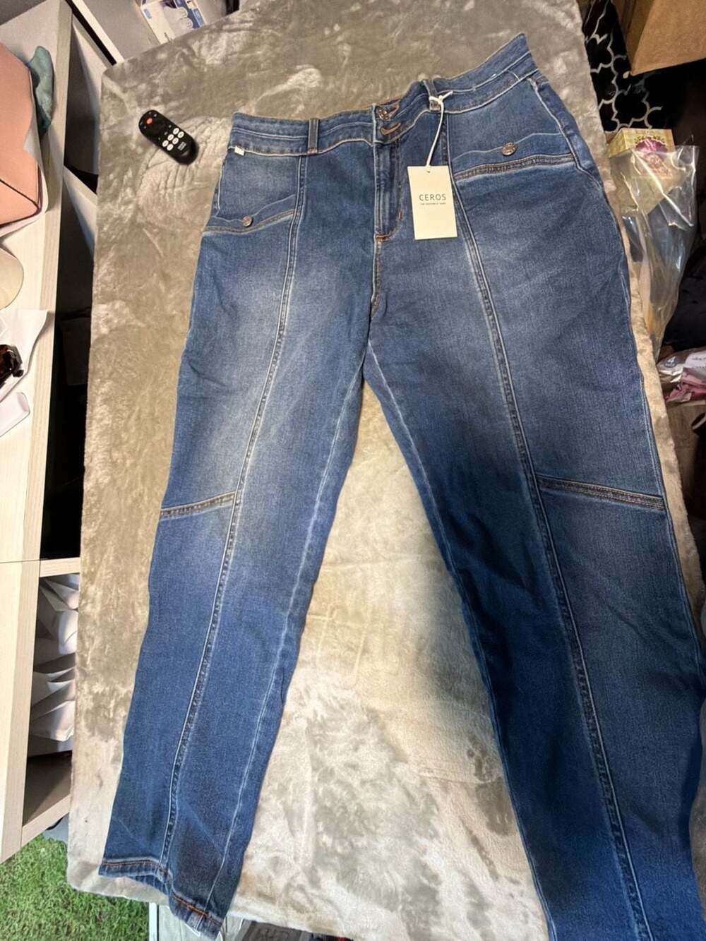 CEROS Jeans Dark Wash High Rise Seamed Straight Leg Denim Pants Size 15/32 New w